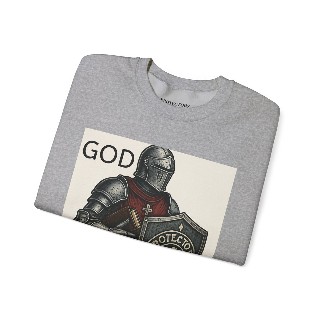 Knight Shield Crewneck Sweatshirt — "Protectors of the Word" Christian Armor Design