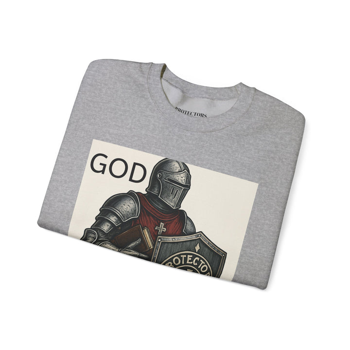 Knight Shield Crewneck Sweatshirt — "Protectors of the Word" Christian Armor Design