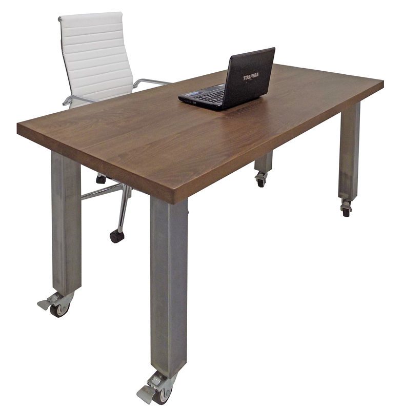 66" x 30" Solid Wood Mobile Desk / Training Table with Industrial Steel Legs