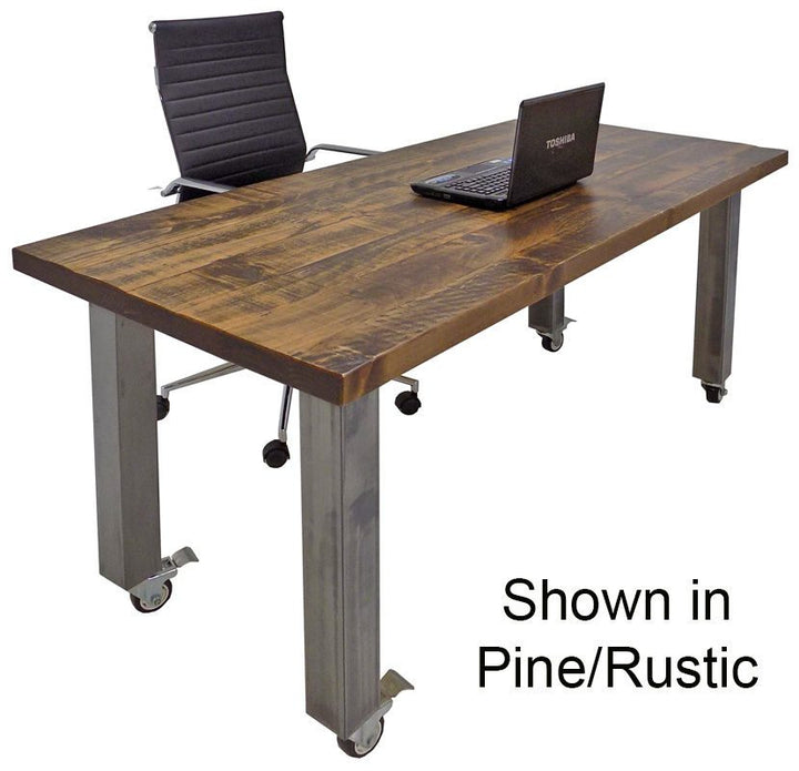 66" x 30" Solid Wood Mobile Desk / Training Table with Industrial Steel Legs Pine/Rustic