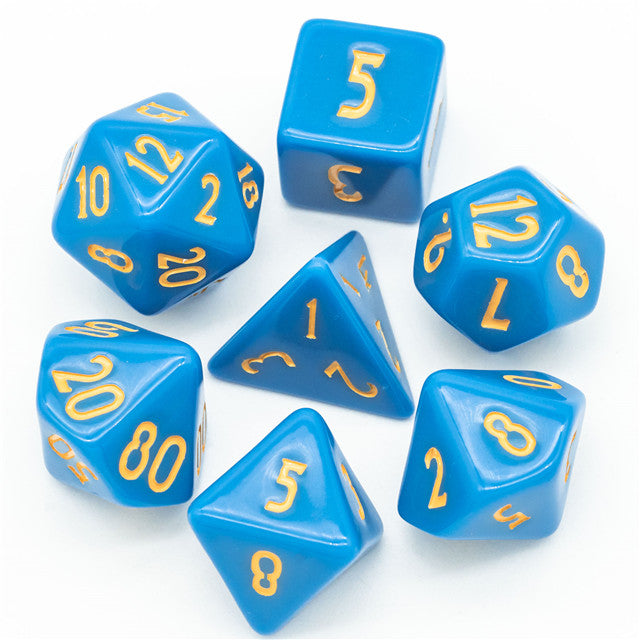 Light Blue Homage 7-Dice Set w/Yellow Numbers Minimalist