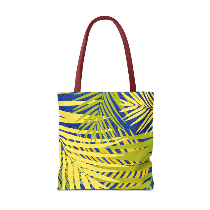 Green Leaves Pattern Over Blue Tote Bag (AOP)