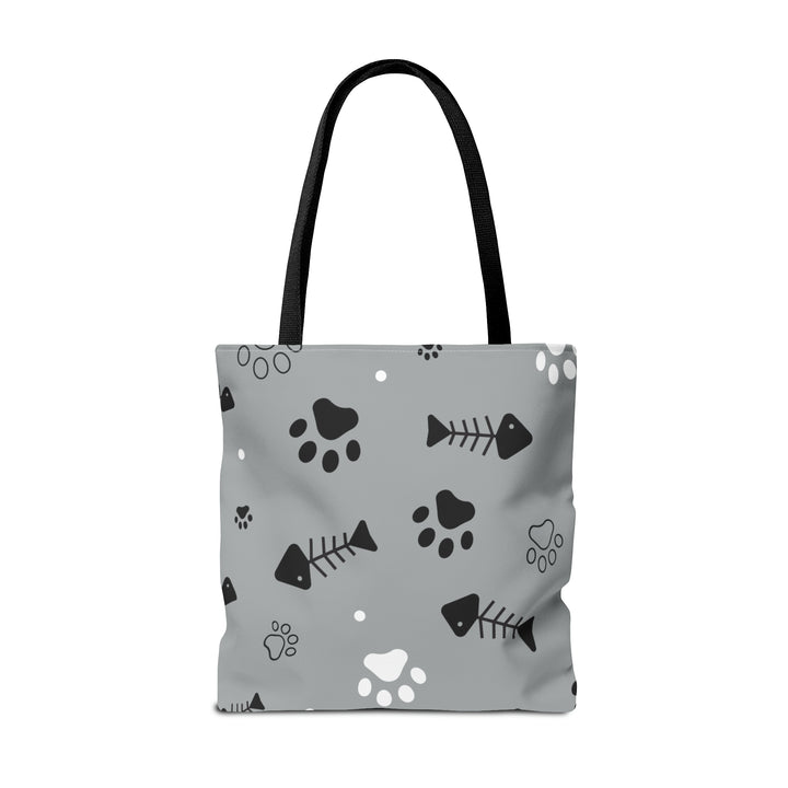 Paws and Fish Gray Pattern Tote Bag (AOP)