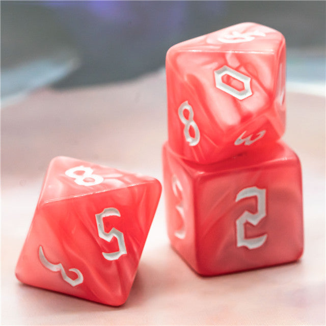 Red Macaron 7-Dice Blend Set w/White Numbers