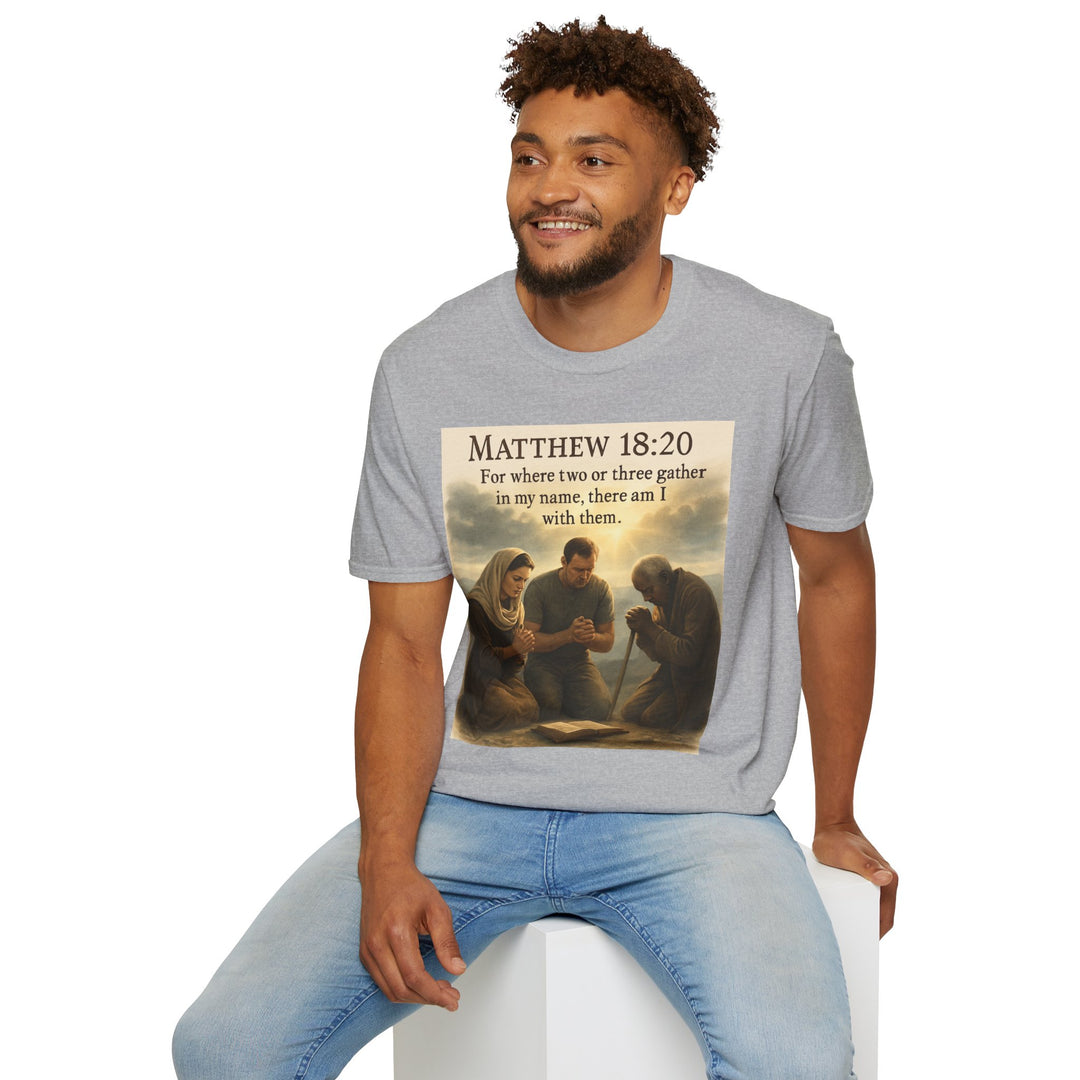 Christian Scripture T-Shirt — Matthew 18:20 and Isaiah 41:10 Faith Tee