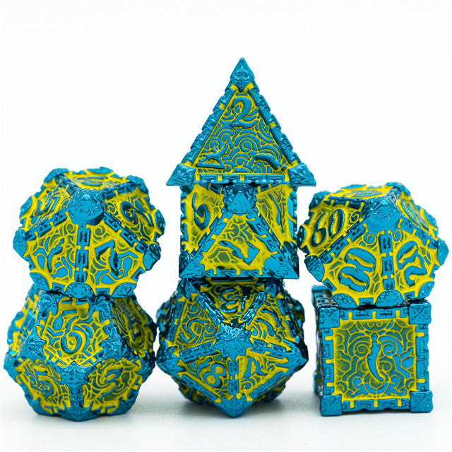 Blue and Yellow Metal Dice（Dagger of Venom）7-Dice Udixi RPG