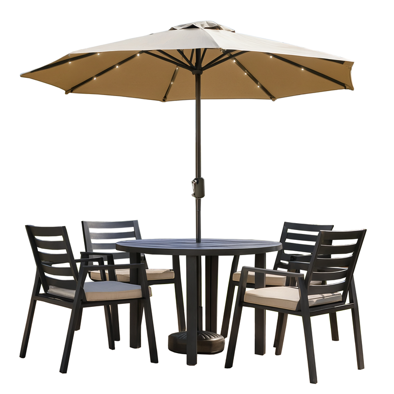 LeisureMod Chelsea 48″ Round Outdoor Aluminum Dining Table for Patio with Umbrella.
