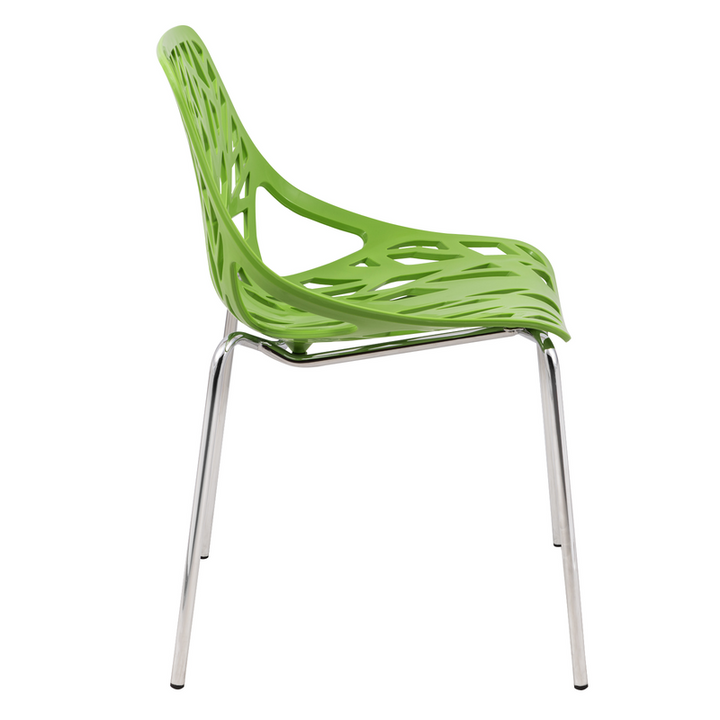 LeisureMod Modern Asbury Dining Chair w/ Chromed Legs Green Side View.