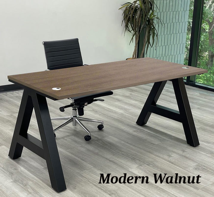 66" x 30" Office Desk with Metal A-Frame Base Modern Walnut