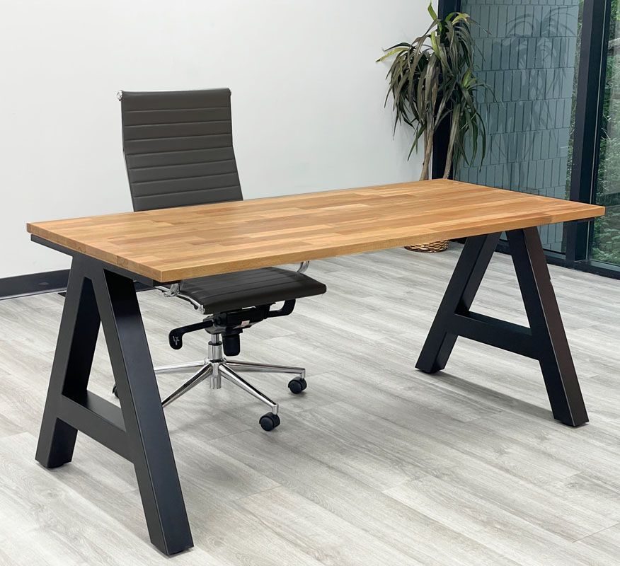 66" x 30" Solid Wood Desk with Metal A-Frame Base Angled