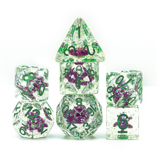 Green w/Purple Starfish Dice 7-Dice Set Resin Dungeons and Dragons Dice