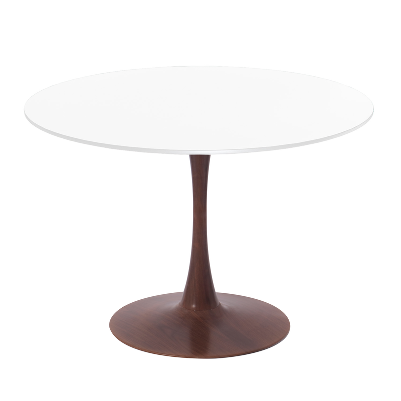 LeisureMod Bristol 40" Round Dining Table Wood Transfer Walnut Base with MDF White Top