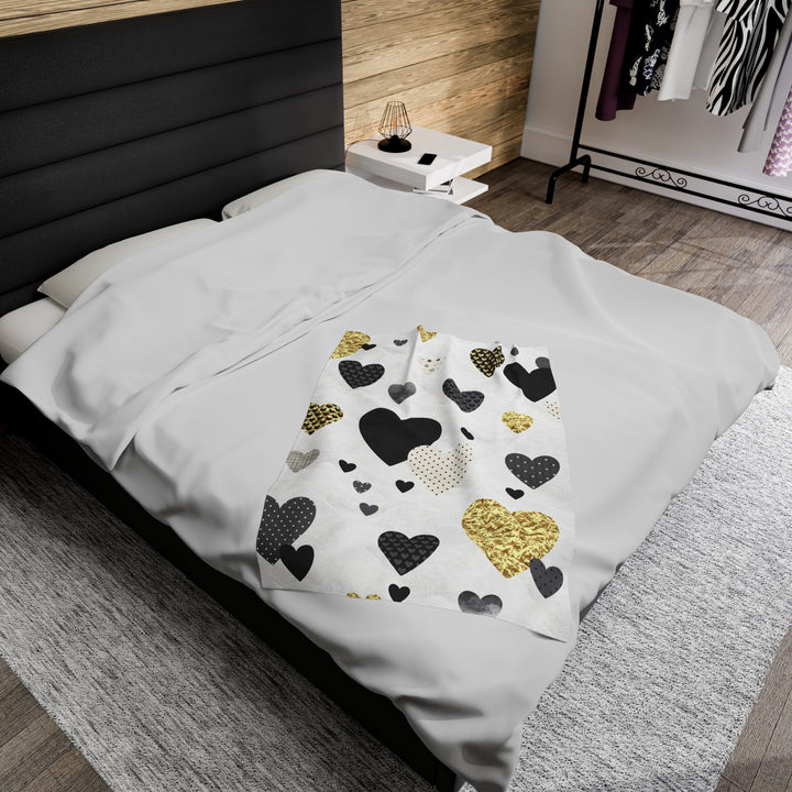 Golden Hearts Velveteen Plush Blanket