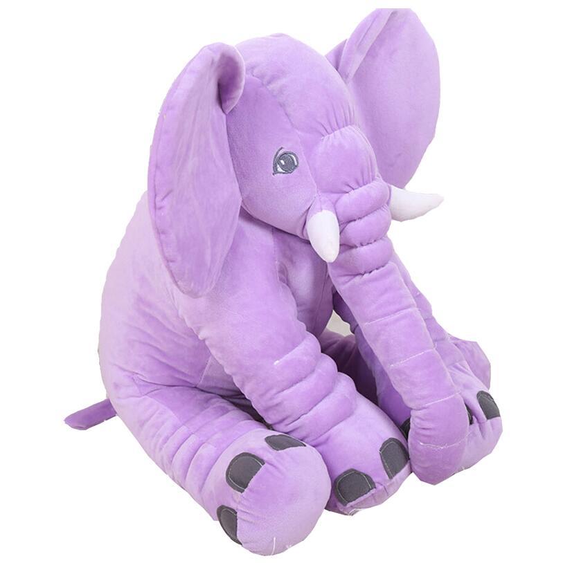 Purple plush elephant toy on a white background.