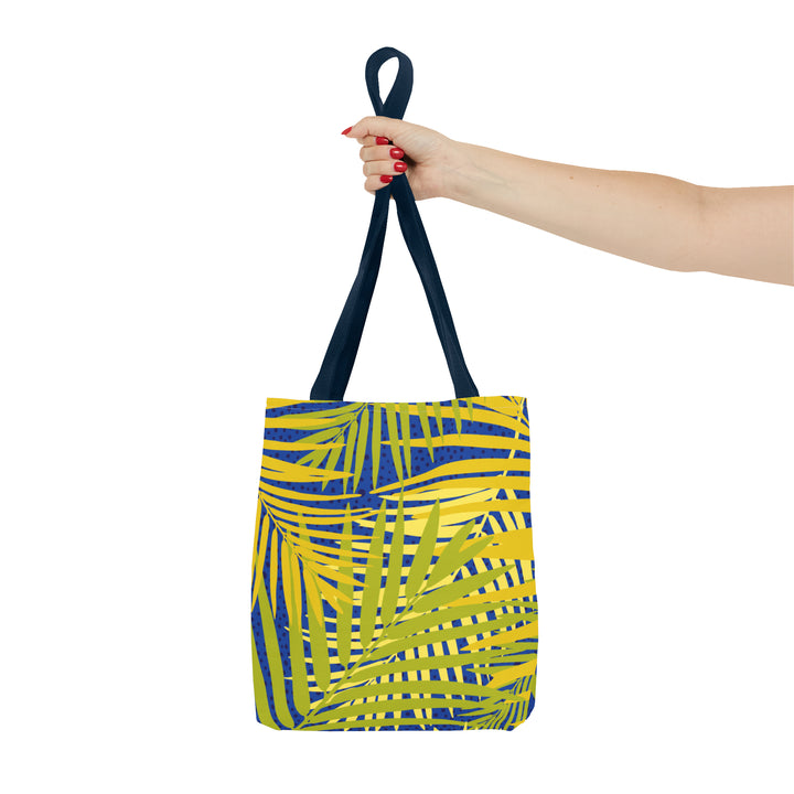 Green Leaves Pattern Over Blue Tote Bag (AOP)