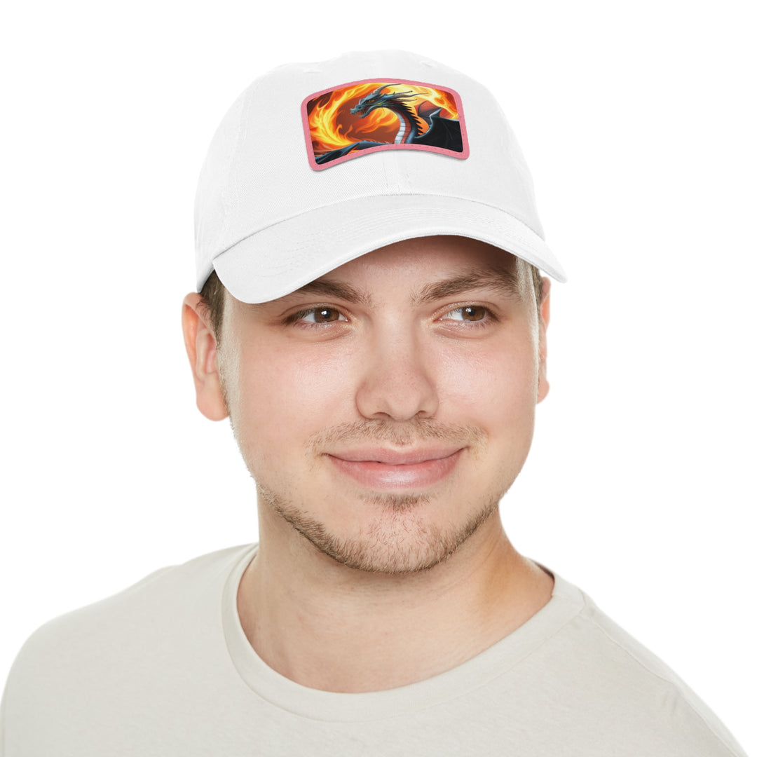 Dragon Fire Dad Hat with Leather Patch (Rectangle)