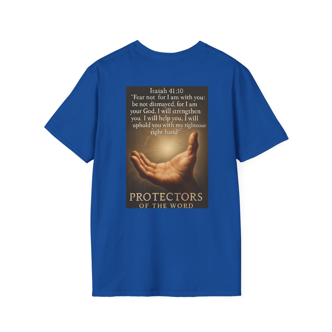 Christian Scripture T-Shirt — Matthew 18:20 and Isaiah 41:10 Faith Tee