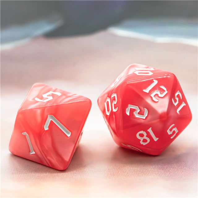 Red Macaron 7-Dice Blend Set w/White Numbers