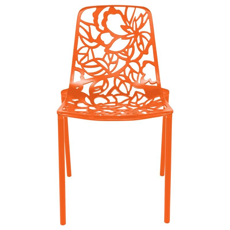 LeisureMod Modern Devon Aluminum Chair Orange Front View.
