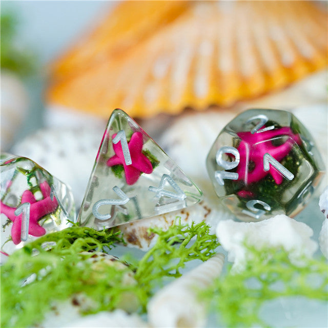 Pink Starfish Dice 7-Dice Set Resin Dungeons and Dragons Dice