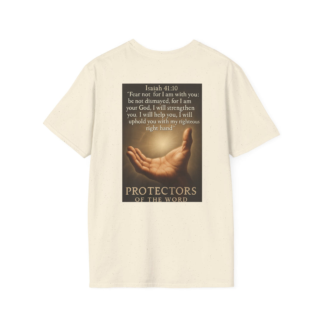 Christian Scripture T-Shirt — Matthew 18:20 and Isaiah 41:10 Faith Tee