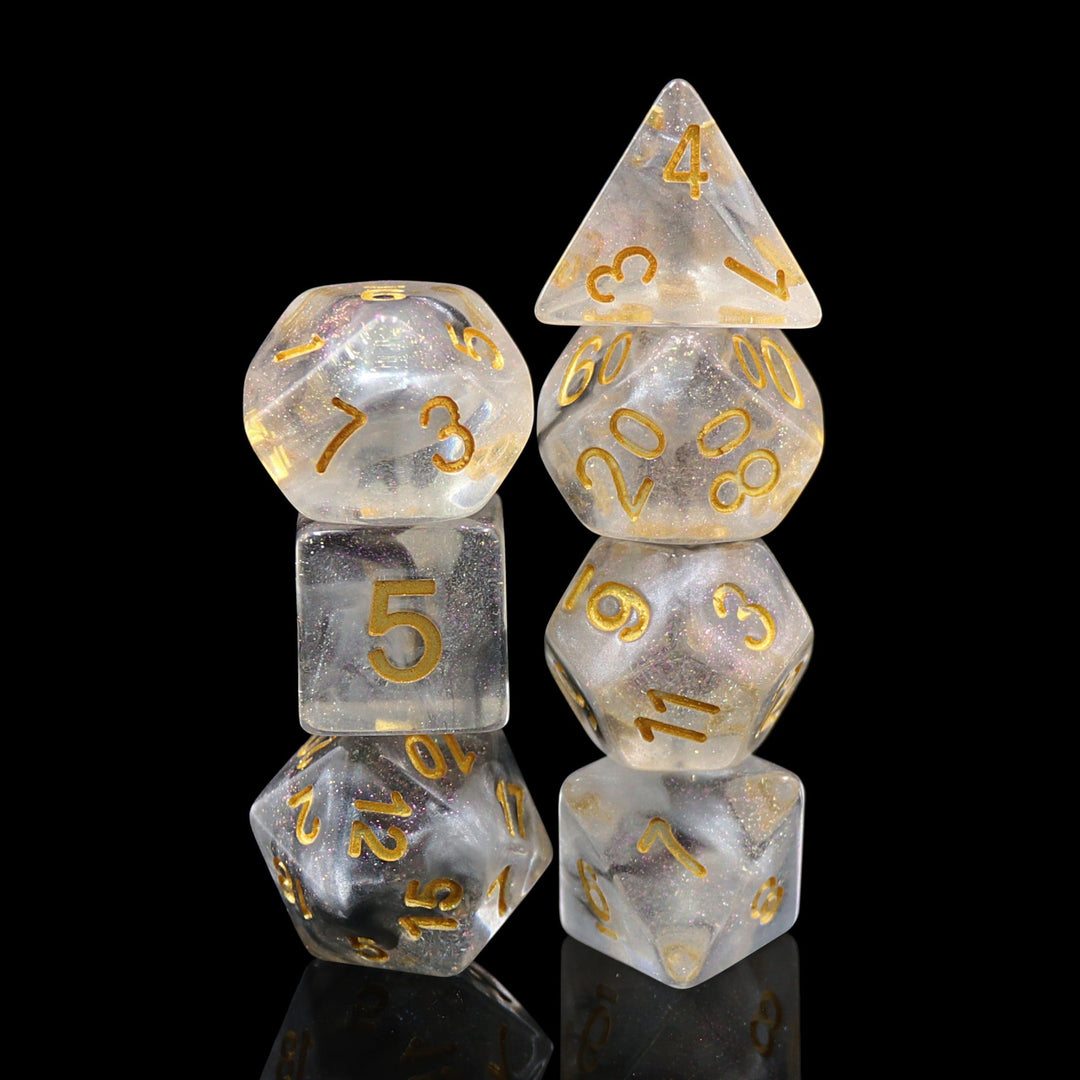 Sky Haze: Clear w/Purple Glitter Iridescent Effect 7-Dice Set