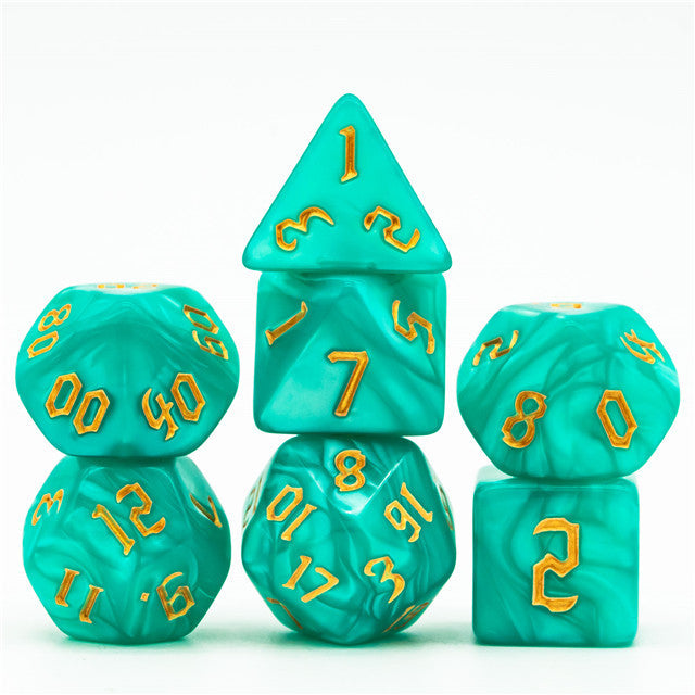 Seafoam Macaron 7-Dice Blend Set w/Gold Numbers