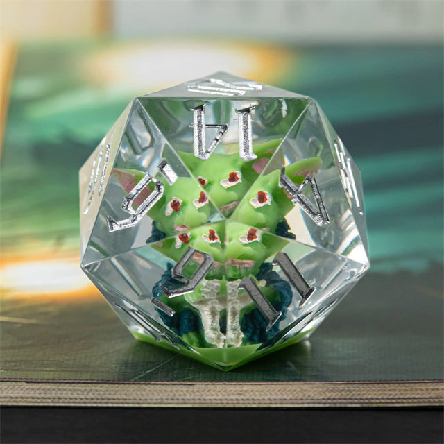 Green Goblin Sharp Resin d20 Dice 33mm DND Goblin Click Clack