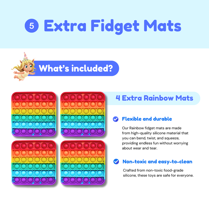 Extra fidget mats with rainbow design on a white background.