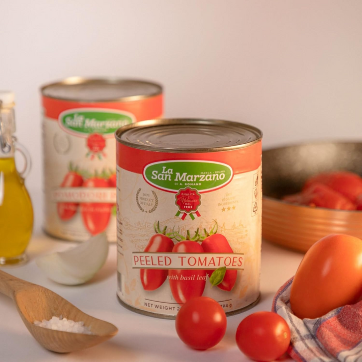 La San Marzano, Italian Whole Peeled Tomatoes in Puree with Basil 6 x Can 28 oz.