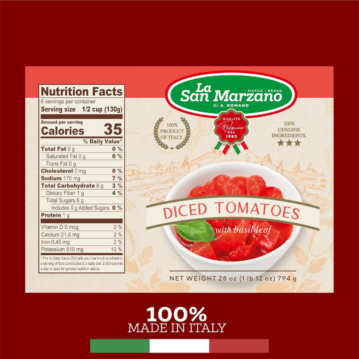 La San Marzano, Italian Diced Chopped Crushed Tomatoes 6 x Can 28 oz.