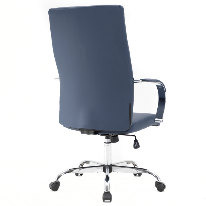 LeisureMod Sonora Modern High-Back Leather Office Chair Navy Blue Back View.