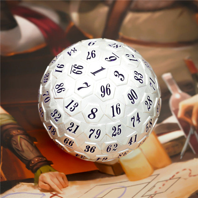 Silver Metal d100 w/ Purple Numbers Dungeons and Dragons RPG