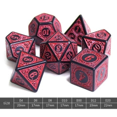 Red Magic Flame 7-Dice Set DND RPG Dice Black w/Color Fill