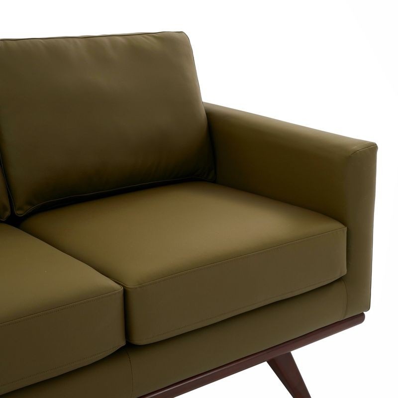 LeisureMod Chester Modern Faux Leather Loveseat Chair in Green Leather Closeup.