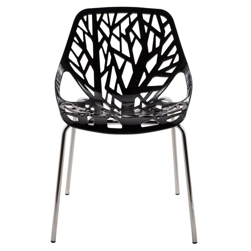 LeisureMod Modern Asbury Dining Chair w/ Chromed Legs Black Front View.