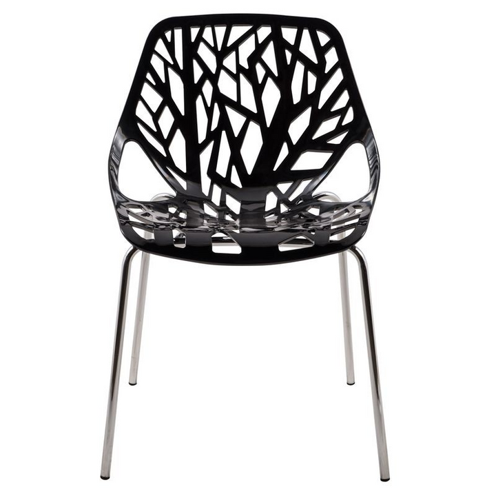 LeisureMod Modern Asbury Dining Chair w/ Chromed Legs Black Front View.