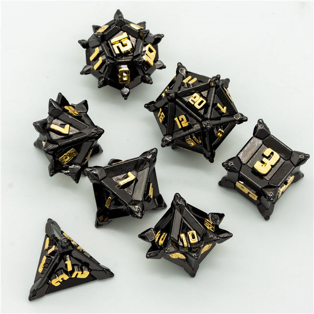 Black w/Gold Pinwheel Strengthened Metal 7-Dice Set | Metal DND Dice