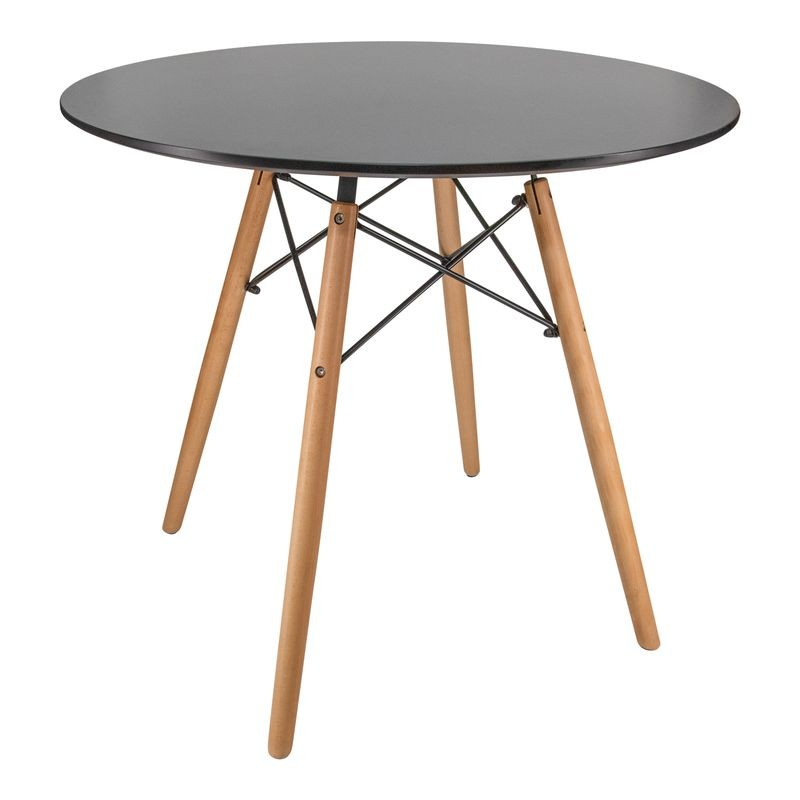 LeisureMod Dover Round Bistro Wood Top Dining Table w/Natural Wood Eiffel Base