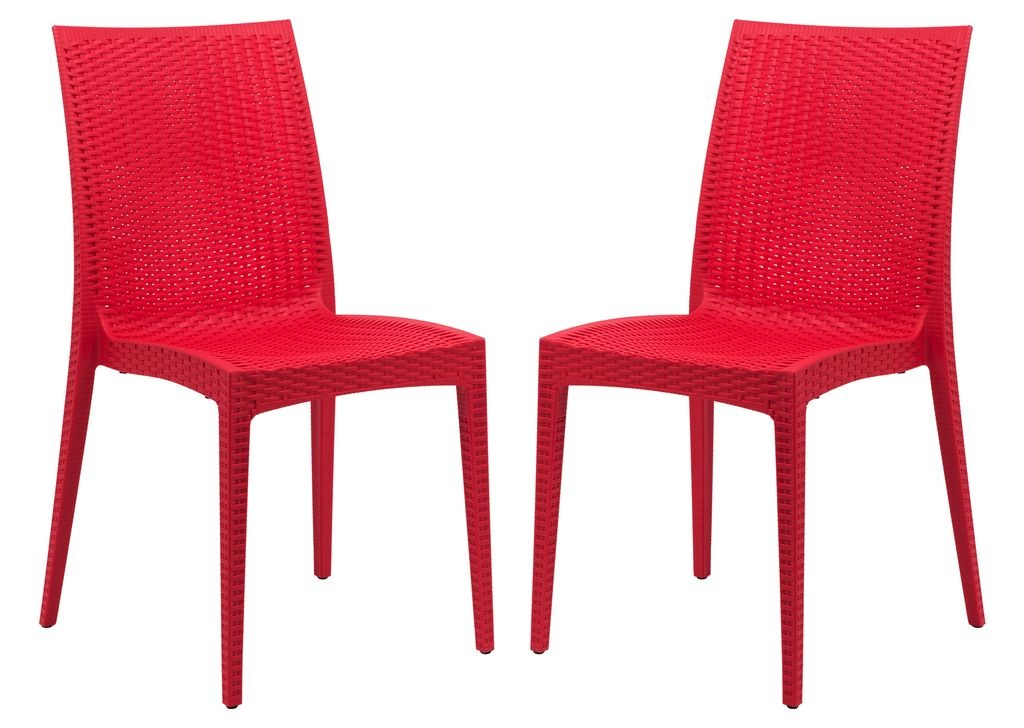 LeisureMod Weave Mace Indoor/Outdoor Dining Chair (Armless), Set of 2 Red Together.