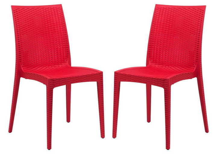 LeisureMod Weave Mace Indoor/Outdoor Dining Chair (Armless), Set of 2 Red Together.
