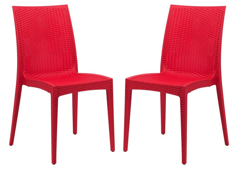 LeisureMod Weave Mace Indoor/Outdoor Dining Chair (Armless), Set of 2 Red Together.