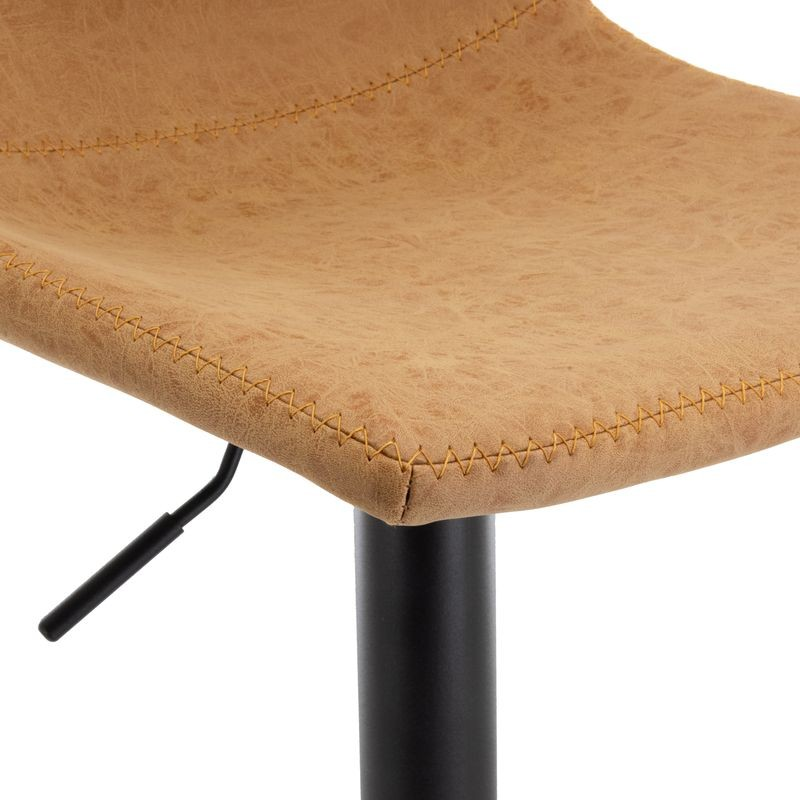 LeisureMod Tilbury Modern Adjustable Bar Stool with Footrest and 360-Degree Swivel in Light Brown Closeup.