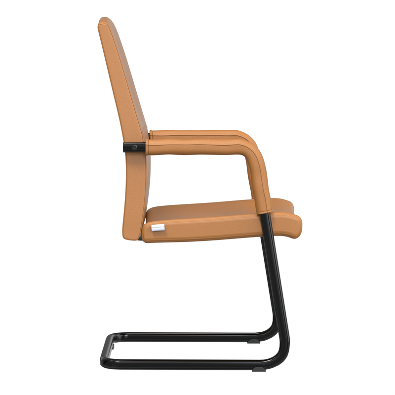 LeisureMod Evander Office Guest Chair in Acorn Brown Leather Side View.