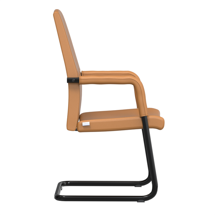 LeisureMod Evander Office Guest Chair in Acorn Brown Leather Side View.
