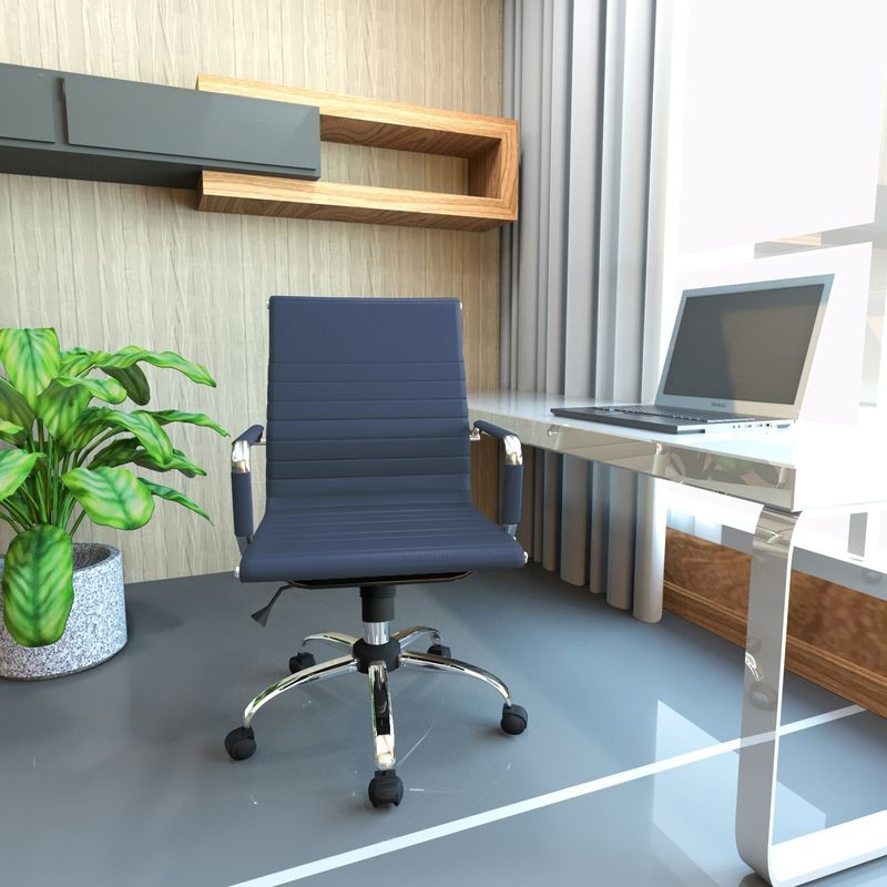 LeisureMod Harris Modern Adjustable Office Executive Swivel Chair Task Office Chair Navy Blue at Desk