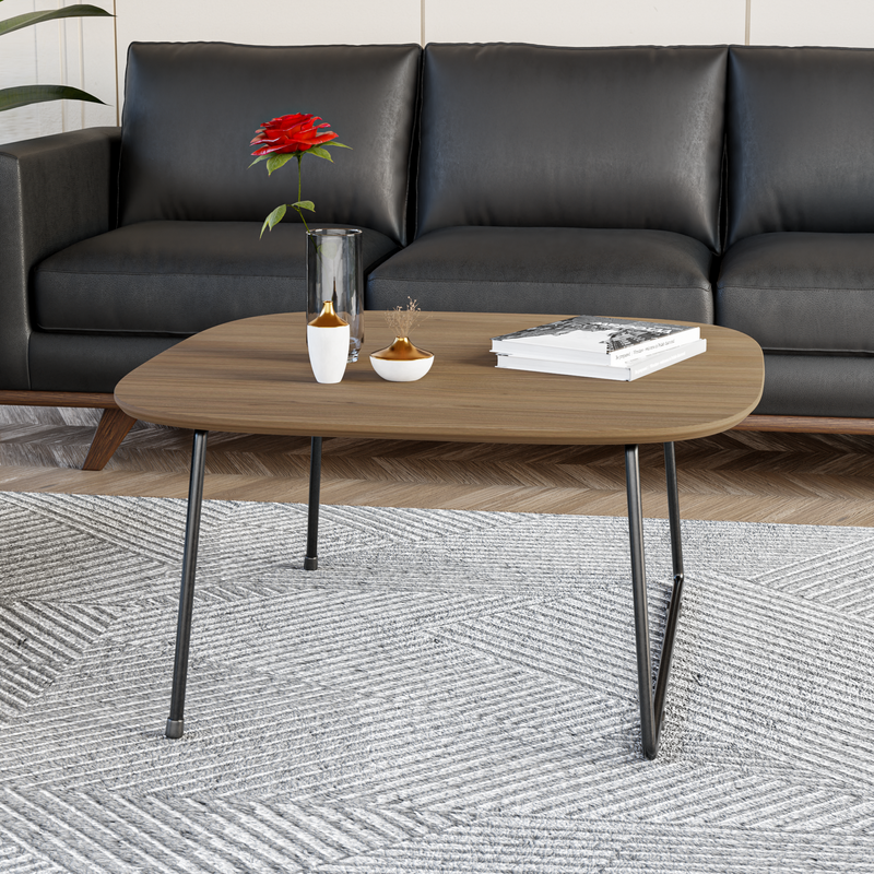LeisureMod Pemborke Mid Century Modern Square Coffee Table with Wood Top and Powder Coated Iron Frame in Natural Wood