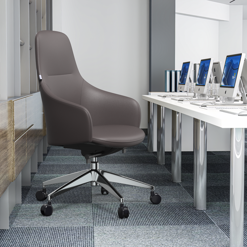 LeisureMod Celeste Series Office Chair in Grey Leather