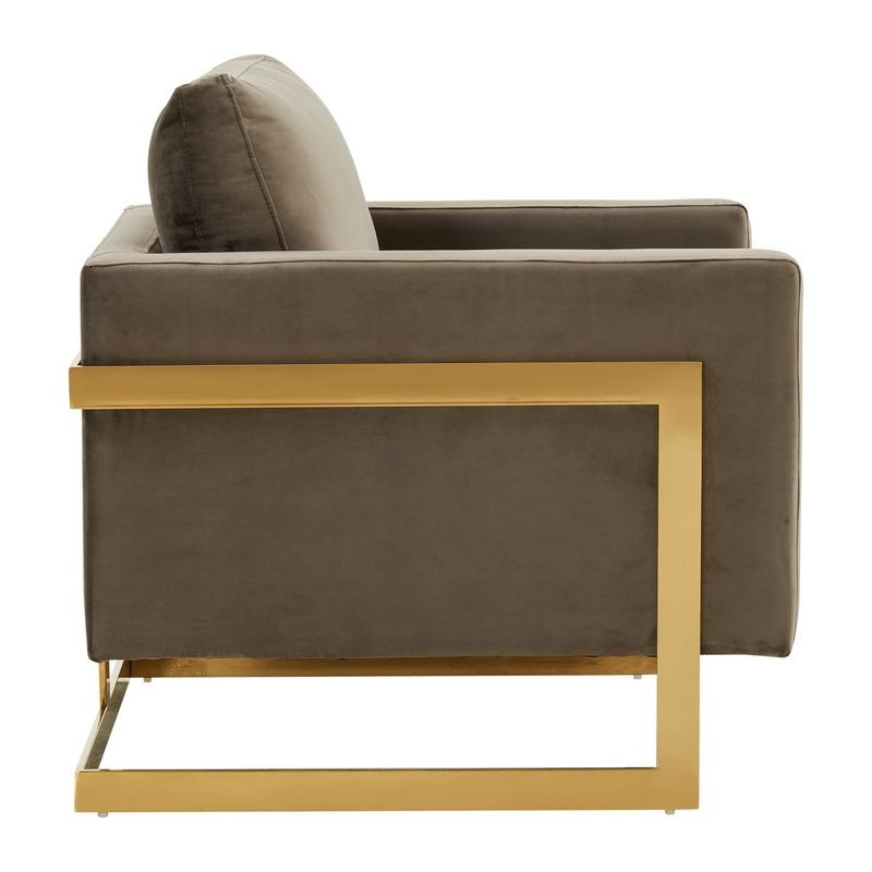 Lincoln Velvet Accent Armchair with Gold Frame Side View