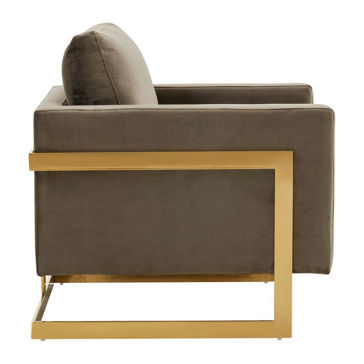 Lincoln Velvet Accent Armchair with Gold Frame Side View